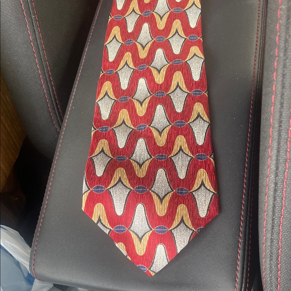 Feraud Men's Red Patterned Silk Tie - Geometric Design Tax deadline sale $15